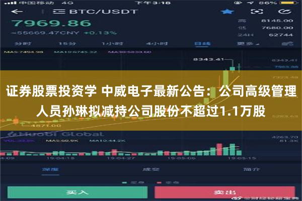 证券股票投资学 中威电子最新公告：公司高级管理人员孙琳拟减持公司股份不超过1.1万股